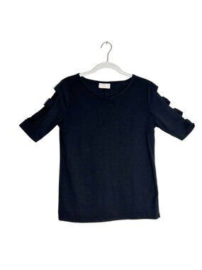 Bobbie Brooks Women's Short Ladder Cutout Sleeve Top in Black - Sz S